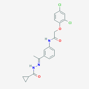 molecular formula C20H19Cl2N3O3 B446216 N-(3-{(1E)-1-[2-(cyclopropylcarbonyl)hydrazinylidene]ethyl}phenyl)-2-(2,4-dichlorophenoxy)acetamide 