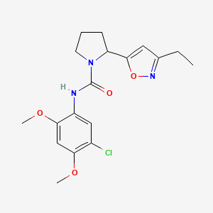 molecular formula C18H22ClN3O4 B4462422 N-(5-chloro-2,4-dimethoxyphenyl)-2-(3-ethyl-1,2-oxazol-5-yl)pyrrolidine-1-carboxamide 