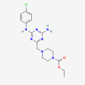 molecular formula C17H22ClN7O2 B4462940 Ethyl 4-((4-amino-6-((4-chlorophenyl)amino)-1,3,5-triazin-2-yl)methyl)-1-piperazinecarboxylate 