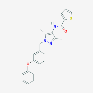 molecular formula C23H21N3O2S B446308 N-{3,5-DIMETHYL-1-[(3-PHENOXYPHENYL)METHYL]-1H-PYRAZOL-4-YL}THIOPHENE-2-CARBOXAMIDE 