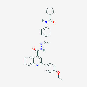 molecular formula C32H32N4O3 B446326 N-[4-(N-{[2-(4-ethoxyphenyl)-4-quinolinyl]carbonyl}ethanehydrazonoyl)phenyl]cyclopentanecarboxamide 
