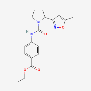 molecular formula C18H21N3O4 B4463277 Ethyl 4-{[2-(5-methyl-1,2-oxazol-3-YL)pyrrolidine-1-carbonyl]amino}benzoate 