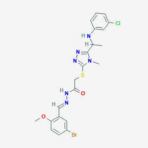 molecular formula C21H22BrClN6O2S B446336 N'-(5-bromo-2-methoxybenzylidene)-2-({5-[1-(3-chloroanilino)ethyl]-4-methyl-4H-1,2,4-triazol-3-yl}sulfanyl)acetohydrazide 