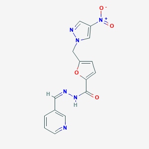 molecular formula C15H12N6O4 B446340 5-({4-nitro-1H-pyrazol-1-yl}methyl)-N'-(3-pyridinylmethylene)-2-furohydrazide 