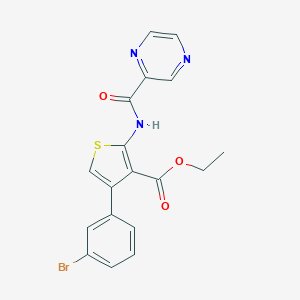 molecular formula C18H14BrN3O3S B446346 ETHYL 4-(3-BROMOPHENYL)-2-(PYRAZINE-2-AMIDO)THIOPHENE-3-CARBOXYLATE 