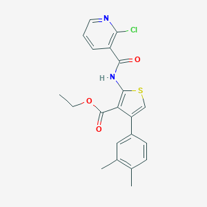 molecular formula C21H19ClN2O3S B446353 ETHYL 2-{[(2-CHLORO-3-PYRIDYL)CARBONYL]AMINO}-4-(3,4-DIMETHYLPHENYL)-3-THIOPHENECARBOXYLATE 