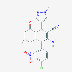 molecular formula C22H21ClN6O3 B446358 2-AMINO-1-(4-CHLORO-2-NITROPHENYL)-7,7-DIMETHYL-4-(1-METHYL-1H-PYRAZOL-4-YL)-5-OXO-1,4,5,6,7,8-HEXAHYDRO-3-QUINOLINECARBONITRILE 