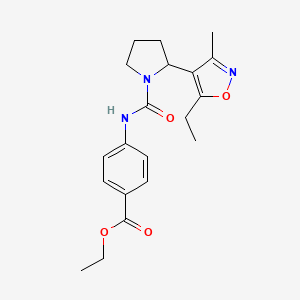 molecular formula C20H25N3O4 B4463693 Ethyl 4-{[2-(5-ethyl-3-methyl-1,2-oxazol-4-YL)pyrrolidine-1-carbonyl]amino}benzoate 