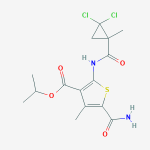 molecular formula C15H18Cl2N2O4S B446375 Isopropyl 5-(aminocarbonyl)-2-{[(2,2-dichloro-1-methylcyclopropyl)carbonyl]amino}-4-methylthiophene-3-carboxylate 