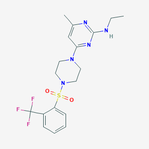 molecular formula C18H22F3N5O2S B4463868 N-Ethyl-4-methyl-6-{4-[2-(trifluoromethyl)benzenesulfonyl]piperazin-1-YL}pyrimidin-2-amine 