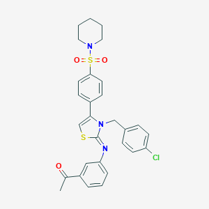 molecular formula C29H28ClN3O3S2 B446391 1-(3-{[(2Z)-3-(4-chlorobenzyl)-4-[4-(piperidin-1-ylsulfonyl)phenyl]-1,3-thiazol-2(3H)-ylidene]amino}phenyl)ethanone 