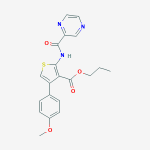 molecular formula C20H19N3O4S B446398 PROPYL 4-(4-METHOXYPHENYL)-2-(PYRAZINE-2-AMIDO)THIOPHENE-3-CARBOXYLATE 