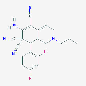molecular formula C21H19F2N5 B4464048 6-Amino-8-(2,4-difluorophenyl)-2-propyl-1,3,8,8a-tetrahydroisoquinoline-5,7,7-tricarbonitrile 