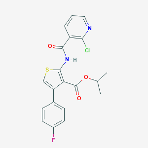 molecular formula C20H16ClFN2O3S B446422 ISOPROPYL 2-{[(2-CHLORO-3-PYRIDYL)CARBONYL]AMINO}-4-(4-FLUOROPHENYL)-3-THIOPHENECARBOXYLATE 