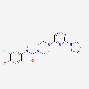 molecular formula C20H24ClFN6O B4464422 N-(3-Chloro-4-fluorophenyl)-4-[6-methyl-2-(pyrrolidin-1-YL)pyrimidin-4-YL]piperazine-1-carboxamide 