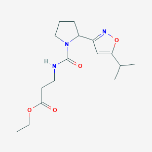 molecular formula C16H25N3O4 B4464609 Ethyl 3-({2-[5-(propan-2-YL)-1,2-oxazol-3-YL]pyrrolidine-1-carbonyl}amino)propanoate 