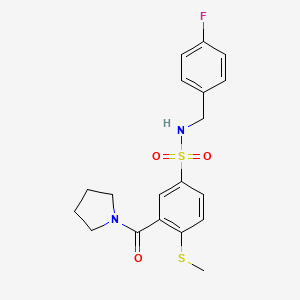 molecular formula C19H21FN2O3S2 B4464725 N-(4-fluorobenzyl)-4-(methylthio)-3-(1-pyrrolidinylcarbonyl)benzenesulfonamide 