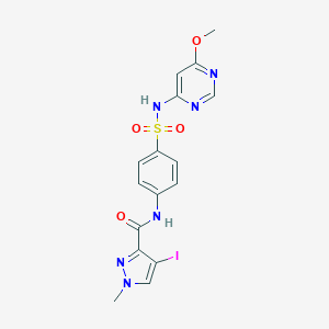 molecular formula C16H15IN6O4S B446518 4-iodo-N-{4-[(6-methoxypyrimidin-4-yl)sulfamoyl]phenyl}-1-methyl-1H-pyrazole-3-carboxamide 