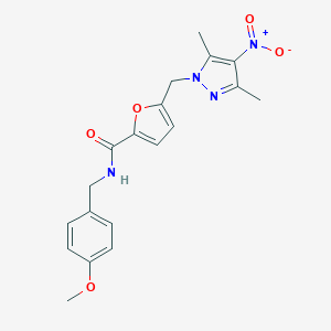 molecular formula C19H20N4O5 B446519 5-[(3,5-dimethyl-4-nitro-1-pyrazolyl)methyl]-N-[(4-methoxyphenyl)methyl]-2-furancarboxamide 