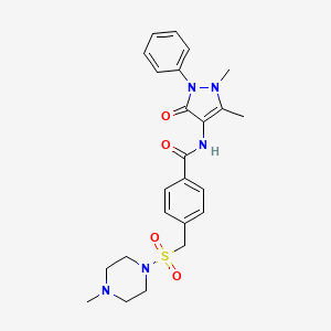 molecular formula C24H29N5O4S B4465295 N-(1,5-dimethyl-3-oxo-2-phenyl-2,3-dihydro-1H-pyrazol-4-yl)-4-{[(4-methylpiperazin-1-yl)sulfonyl]methyl}benzamide 