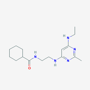 molecular formula C16H27N5O B4465306 N-(2-{[6-(ethylamino)-2-methyl-4-pyrimidinyl]amino}ethyl)cyclohexanecarboxamide 