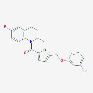 molecular formula C22H19ClFNO3 B446536 1-{5-[(3-CHLOROPHENOXY)METHYL]FURAN-2-CARBONYL}-6-FLUORO-2-METHYL-1,2,3,4-TETRAHYDROQUINOLINE 