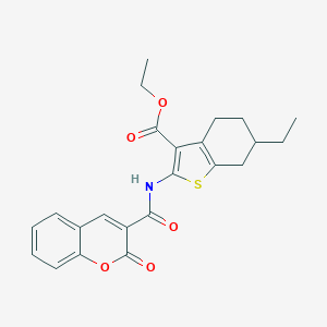 molecular formula C23H23NO5S B446547 Ethyl 6-ethyl-2-[(2-oxochromene-3-carbonyl)amino]-4,5,6,7-tetrahydro-1-benzothiophene-3-carboxylate CAS No. 444936-56-5