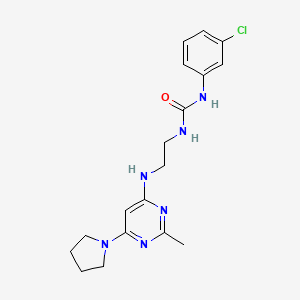 molecular formula C18H23ClN6O B4465719 N-(3-chlorophenyl)-N'-(2-{[2-methyl-6-(1-pyrrolidinyl)-4-pyrimidinyl]amino}ethyl)urea 