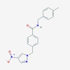 molecular formula C19H18N4O3 B446587 N~1~-(4-METHYLBENZYL)-4-[(4-NITRO-1H-PYRAZOL-1-YL)METHYL]BENZAMIDE 