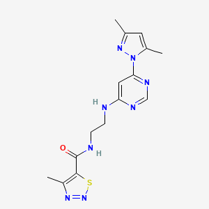 molecular formula C15H18N8OS B4465895 N-(2-{[6-(3,5-dimethyl-1H-pyrazol-1-yl)-4-pyrimidinyl]amino}ethyl)-4-methyl-1,2,3-thiadiazole-5-carboxamide 