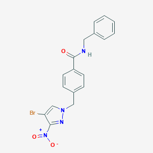 molecular formula C18H15BrN4O3 B446595 N-benzyl-4-[(4-bromo-3-nitro-1H-pyrazol-1-yl)methyl]benzamide 