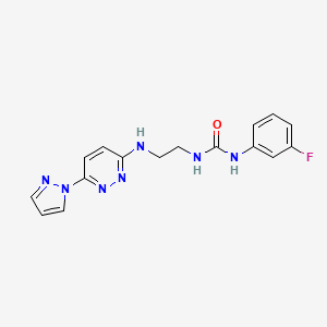 molecular formula C16H16FN7O B4466296 N-(3-fluorophenyl)-N'-(2-{[6-(1H-pyrazol-1-yl)-3-pyridazinyl]amino}ethyl)urea 