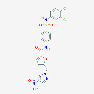 molecular formula C21H15Cl2N5O6S B446665 N-{4-[(3,4-DICHLOROANILINO)SULFONYL]PHENYL}-5-[(4-NITRO-1H-PYRAZOL-1-YL)METHYL]-2-FURAMIDE 