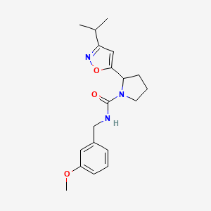 molecular formula C19H25N3O3 B4466783 N-[(3-Methoxyphenyl)methyl]-2-[3-(propan-2-YL)-1,2-oxazol-5-YL]pyrrolidine-1-carboxamide 