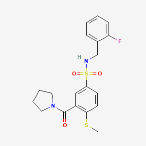 molecular formula C19H21FN2O3S2 B4466876 N-(2-fluorobenzyl)-4-(methylthio)-3-(1-pyrrolidinylcarbonyl)benzenesulfonamide 