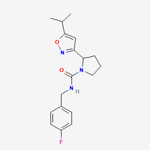 molecular formula C18H22FN3O2 B4466991 N-[(4-Fluorophenyl)methyl]-2-[5-(propan-2-YL)-1,2-oxazol-3-YL]pyrrolidine-1-carboxamide 