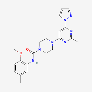 molecular formula C21H25N7O2 B4467023 N-(2-methoxy-5-methylphenyl)-4-[2-methyl-6-(1H-pyrazol-1-yl)-4-pyrimidinyl]-1-piperazinecarboxamide 