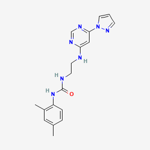 molecular formula C18H21N7O B4467562 N-(2,4-dimethylphenyl)-N'-(2-{[6-(1H-pyrazol-1-yl)-4-pyrimidinyl]amino}ethyl)urea 