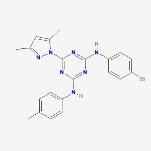 molecular formula C21H20BrN7 B446782 N2-(4-BROMOPHENYL)-6-(3,5-DIMETHYL-1H-PYRAZOL-1-YL)-N4-(4-METHYLPHENYL)-1,3,5-TRIAZINE-2,4-DIAMINE 