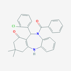 molecular formula C28H25ClN2O2 B446783 5-Benzoyl-6-(2-chlorophenyl)-9,9-dimethyl-6,8,10,11-tetrahydrobenzo[b][1,4]benzodiazepin-7-one 