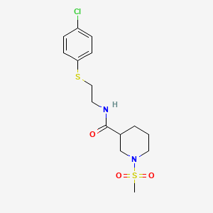 molecular formula C15H21ClN2O3S2 B4467944 N-{2-[(4-CHLOROPHENYL)SULFANYL]ETHYL}-1-METHANESULFONYLPIPERIDINE-3-CARBOXAMIDE 