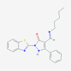 molecular formula C22H22N4OS B446798 2-(1,3-benzothiazol-2-yl)-4-[(pentylamino)methylene]-5-phenyl-2,4-dihydro-3H-pyrazol-3-one 