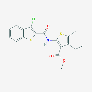 molecular formula C18H16ClNO3S2 B446826 METHYL 2-{[(3-CHLORO-1-BENZOTHIOPHEN-2-YL)CARBONYL]AMINO}-4-ETHYL-5-METHYL-3-THIOPHENECARBOXYLATE 