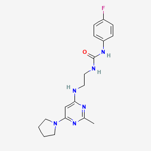 molecular formula C18H23FN6O B4468814 N-(4-fluorophenyl)-N'-(2-{[2-methyl-6-(1-pyrrolidinyl)-4-pyrimidinyl]amino}ethyl)urea 