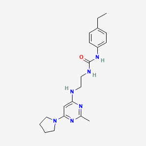 molecular formula C20H28N6O B4468926 N-(4-ethylphenyl)-N'-(2-{[2-methyl-6-(1-pyrrolidinyl)-4-pyrimidinyl]amino}ethyl)urea 