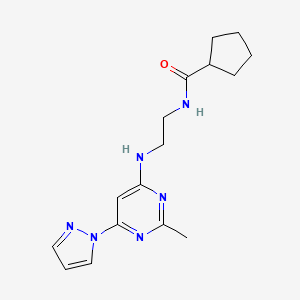 molecular formula C16H22N6O B4469143 N-(2-{[2-methyl-6-(1H-pyrazol-1-yl)-4-pyrimidinyl]amino}ethyl)cyclopentanecarboxamide 