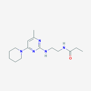 molecular formula C15H25N5O B4469253 N-(2-{[4-methyl-6-(1-piperidinyl)-2-pyrimidinyl]amino}ethyl)propanamide 