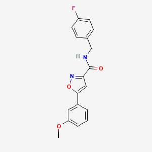molecular formula C18H15FN2O3 B4469312 N-[(4-fluorophenyl)methyl]-5-(3-methoxyphenyl)-1,2-oxazole-3-carboxamide 