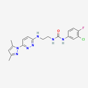 molecular formula C18H19ClFN7O B4469549 N-(3-chloro-4-fluorophenyl)-N'-(2-{[6-(3,5-dimethyl-1H-pyrazol-1-yl)-3-pyridazinyl]amino}ethyl)urea 