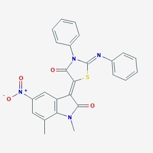 molecular formula C25H18N4O4S B446964 1,7-DIMETHYL-5-NITRO-3-[(2Z,5Z)-4-OXO-3-PHENYL-2-(PHENYLIMINO)-1,3-THIAZOLIDIN-5-YLIDENE]-2,3-DIHYDRO-1H-INDOL-2-ONE 